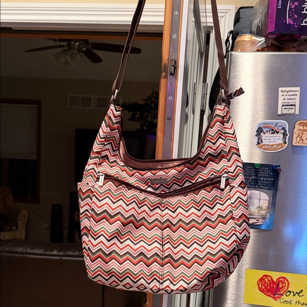 Baggallini Chevron Shoulder Bag - Brown and Cream